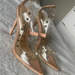 Fashion Nova Nude and Gold Studded Heels